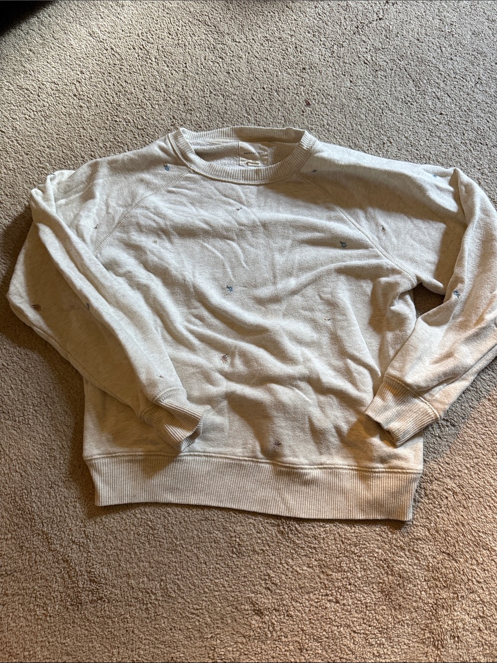 American Eagle Cream Floral Crewneck Sweater